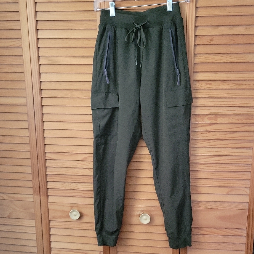 Libin Army Green Three Zipper Pockets Drawstring Cargo Jogger Pants Size XS